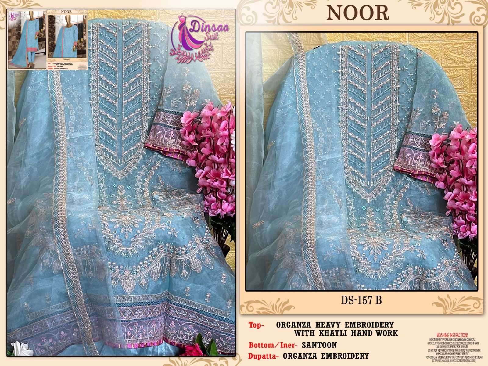 dinsaa noor 157 Organza handwork and embroidery suit
