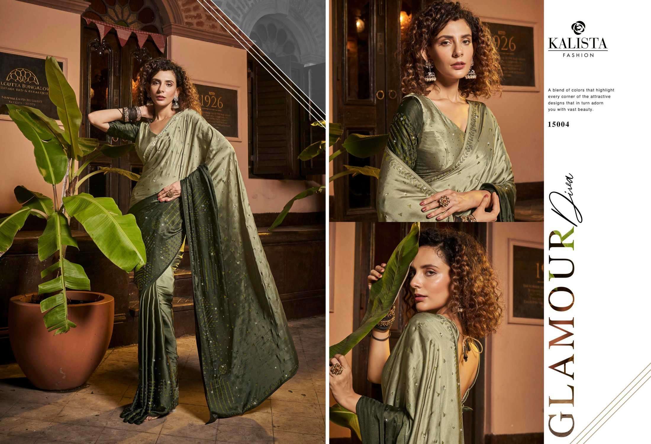 kalista bollywood series 15001-15006 satin georgette saree