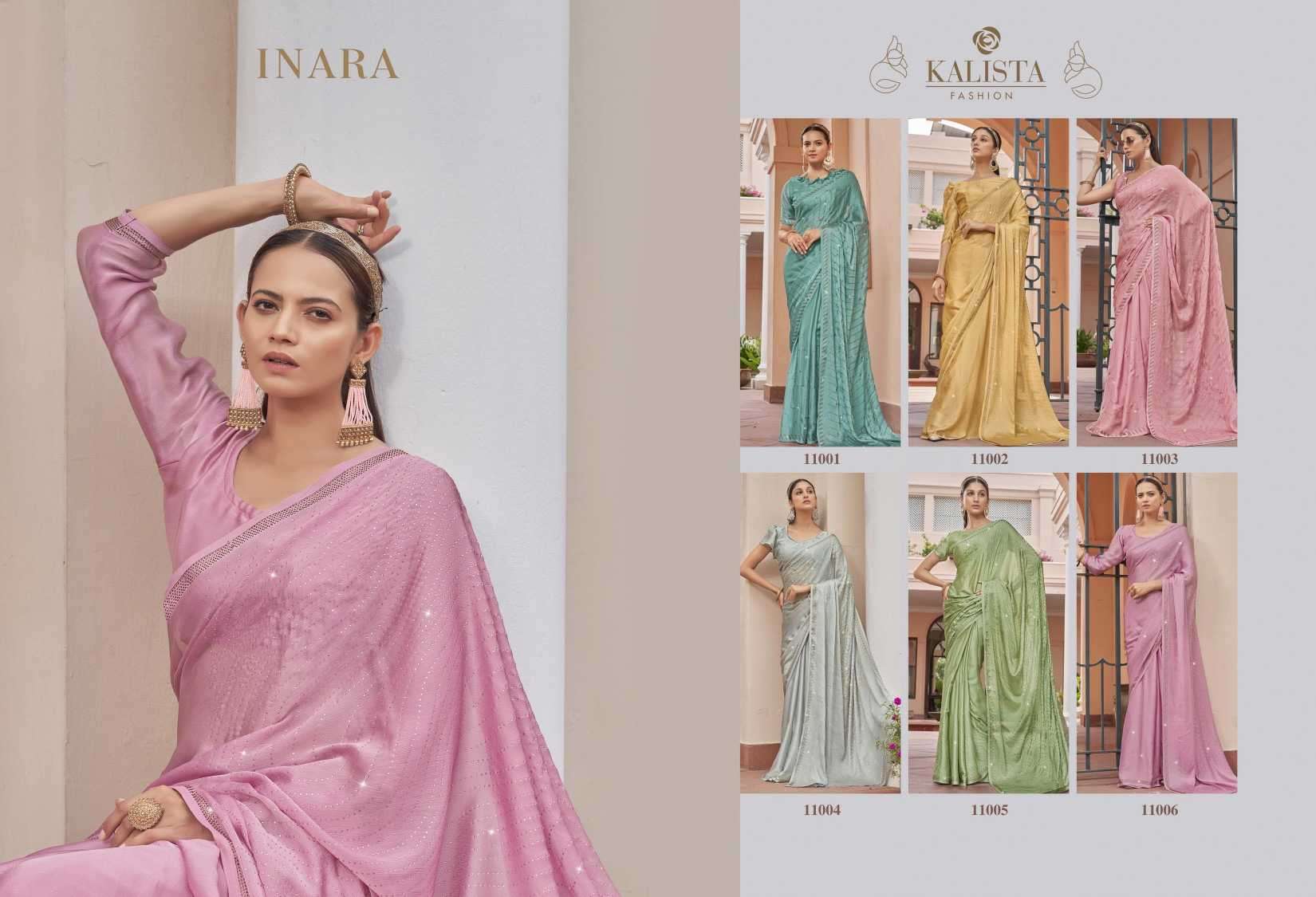 kalista fashion inara series 11001-11006 blooming satin chiffon saree