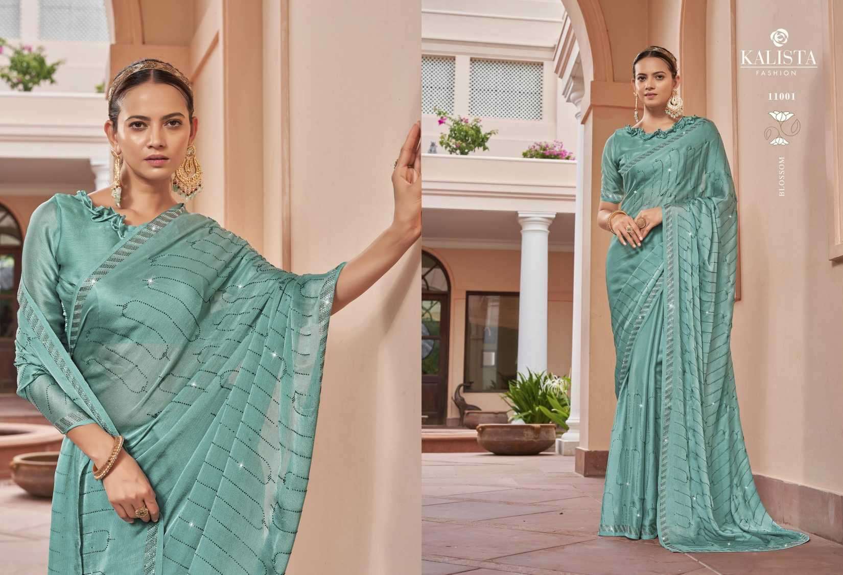 kalista fashion inara series 11001-11006 blooming satin chiffon saree
