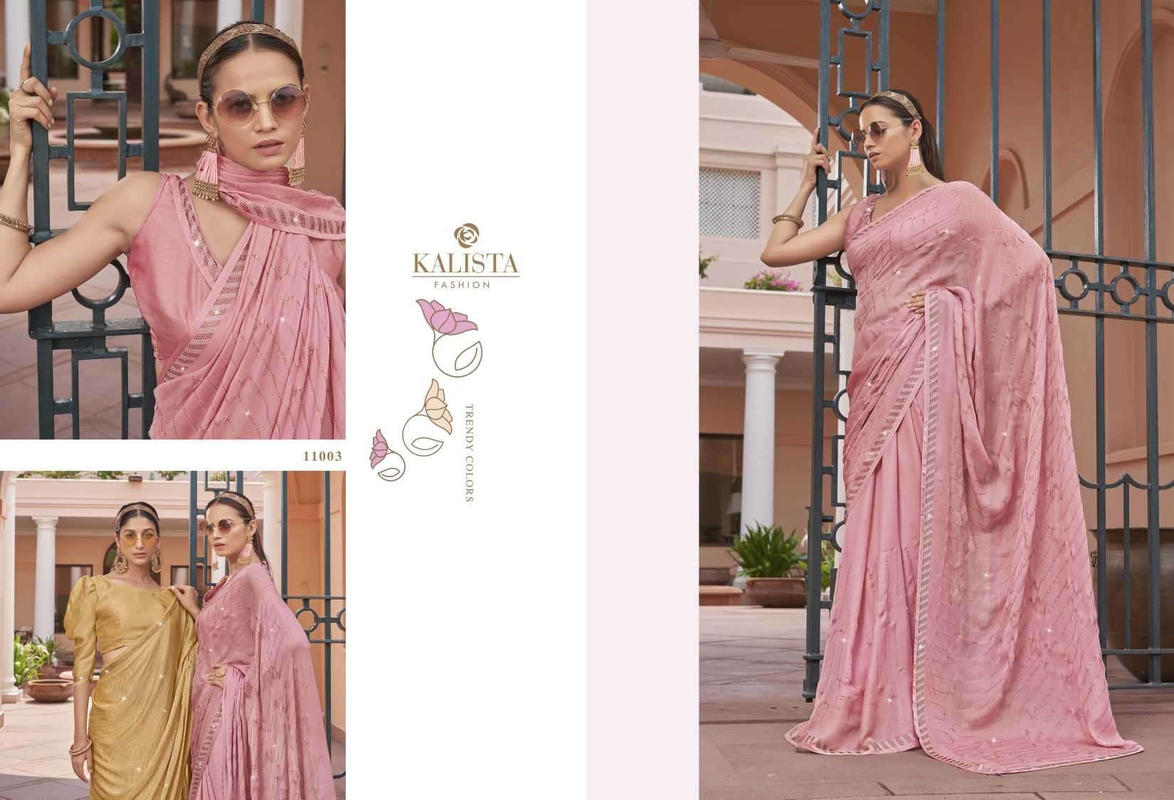 kalista fashion inara series 11001-11006 blooming satin chiffon saree