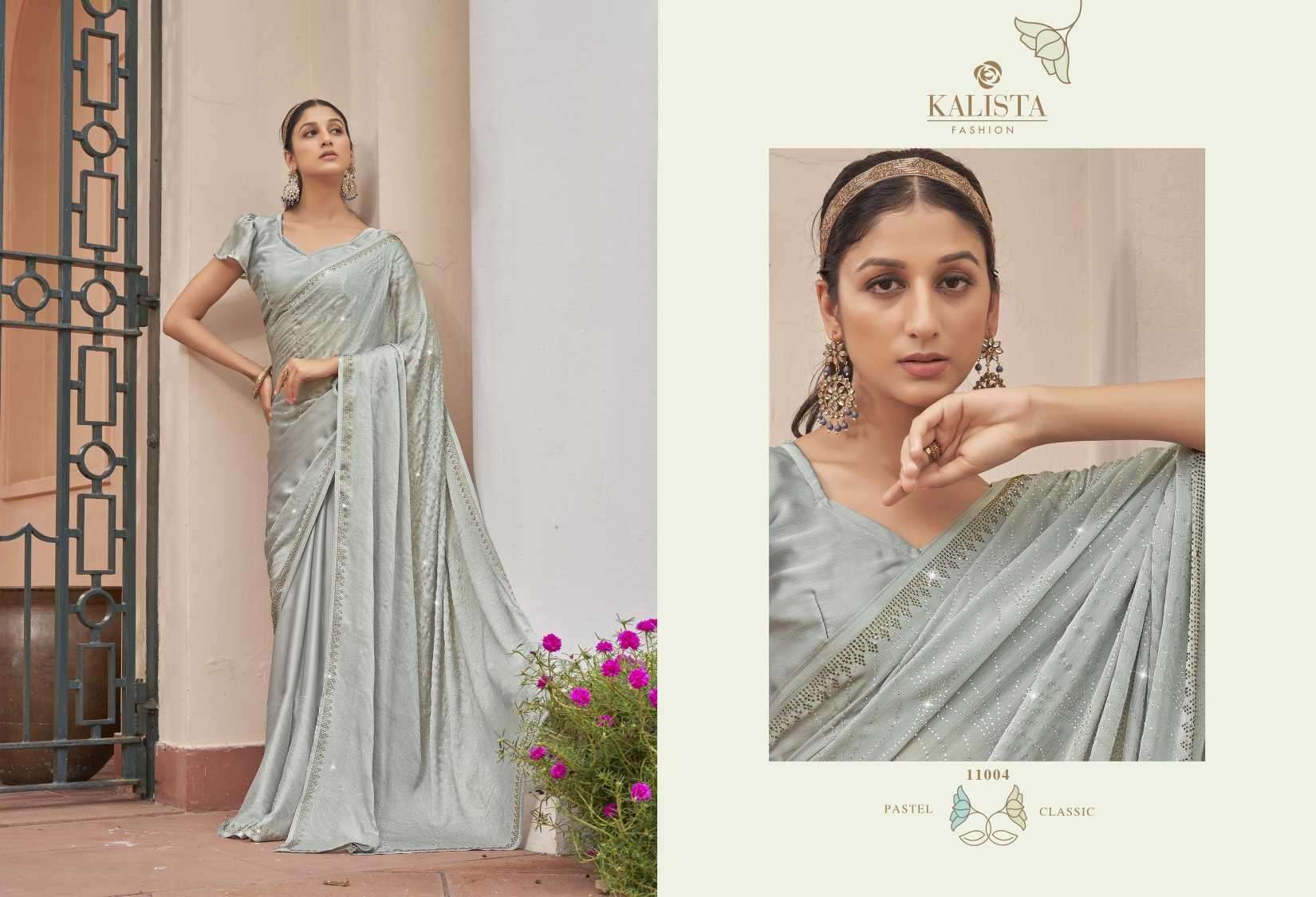 kalista fashion inara series 11001-11006 blooming satin chiffon saree