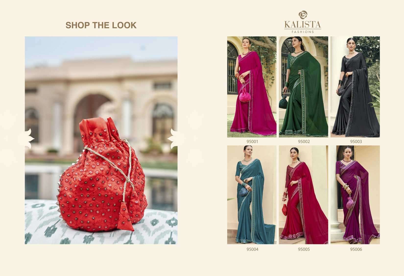 kalista fashion shop the look series 95001-95006 blooming satin chiffon saree