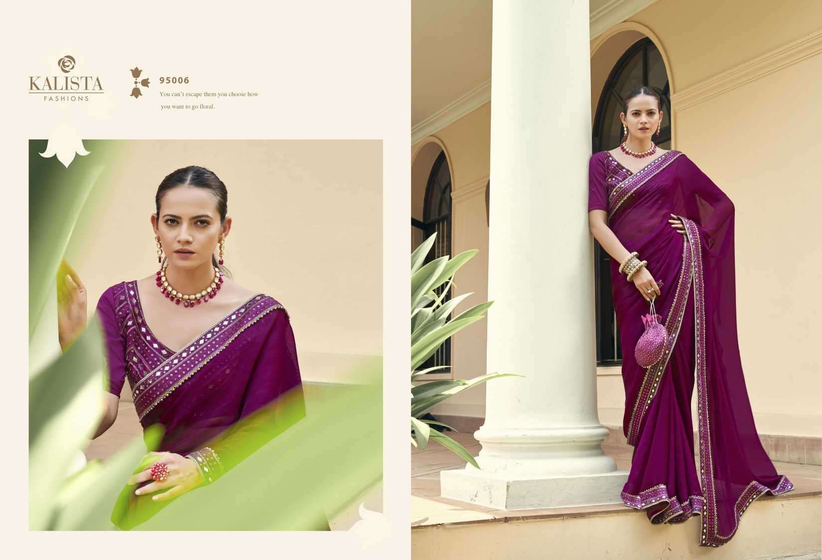 kalista fashion shop the look series 95001-95006 blooming satin chiffon saree