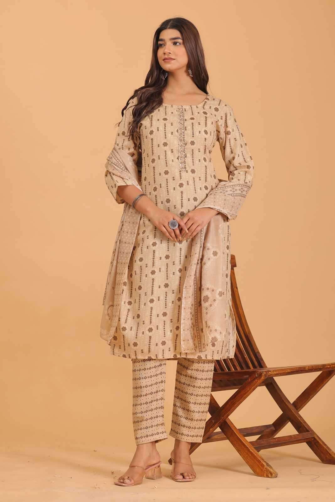 pr heritage slub handwork 3pcs Two tone readymade suit 