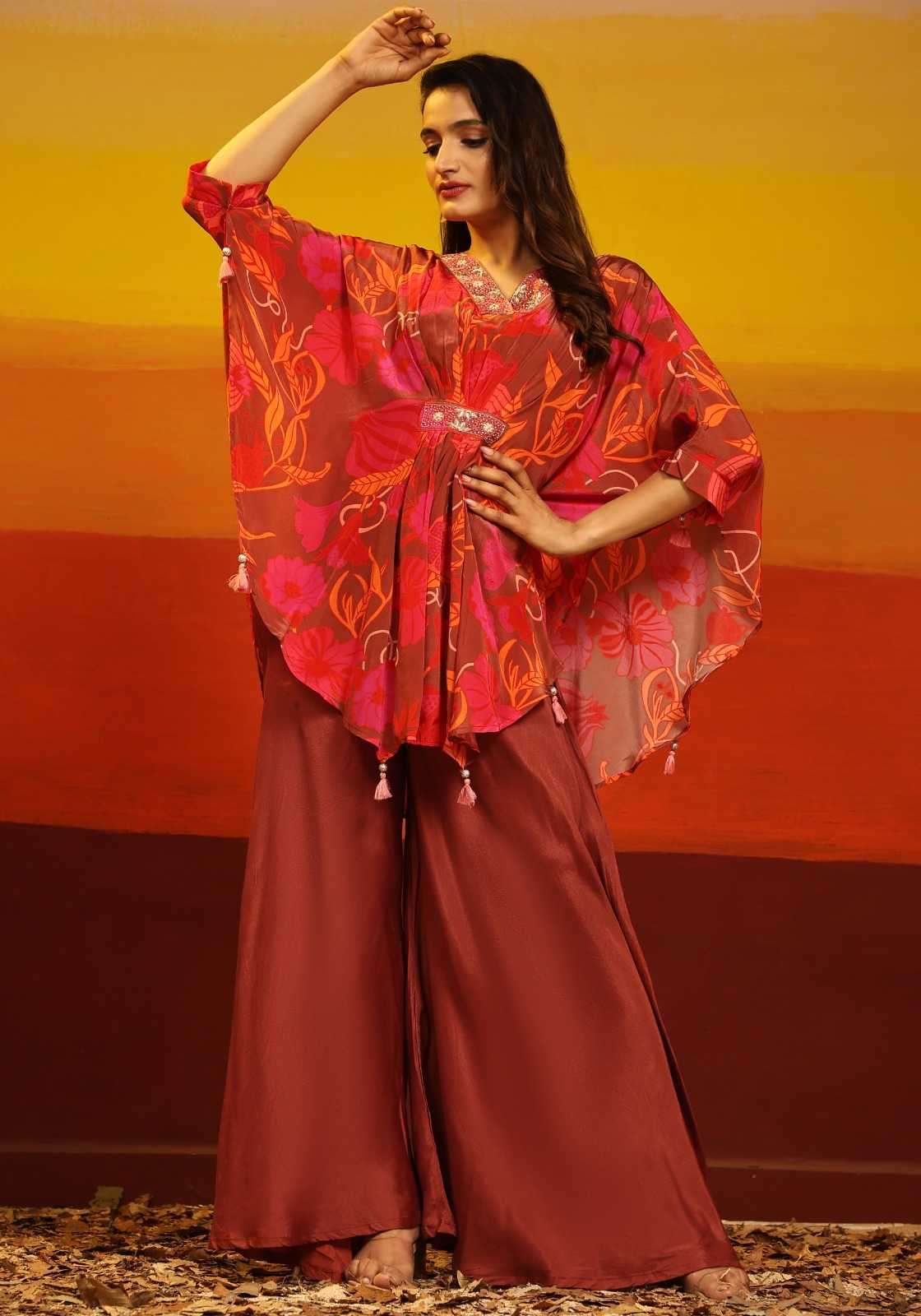 pr poncho fancy digital print fullstitch kaftan style cord set