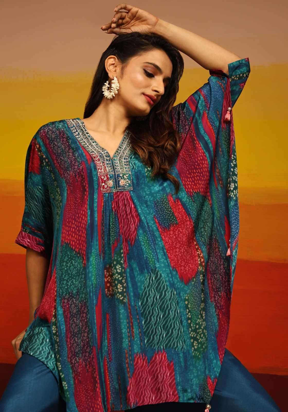 pr poncho fancy digital print fullstitch kaftan style cord set
