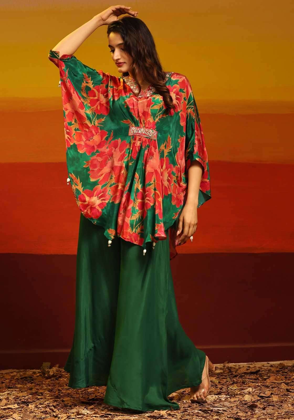 pr poncho fancy digital print fullstitch kaftan style cord set