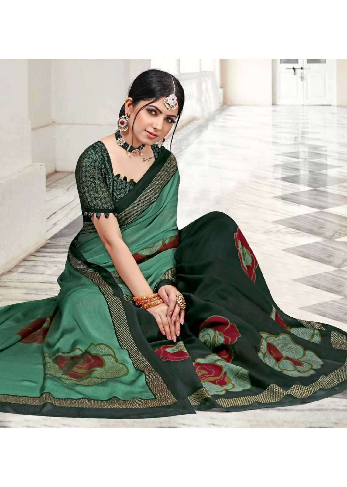 sanjana popcorn vol 28 series 163-168 moss chiffon saree