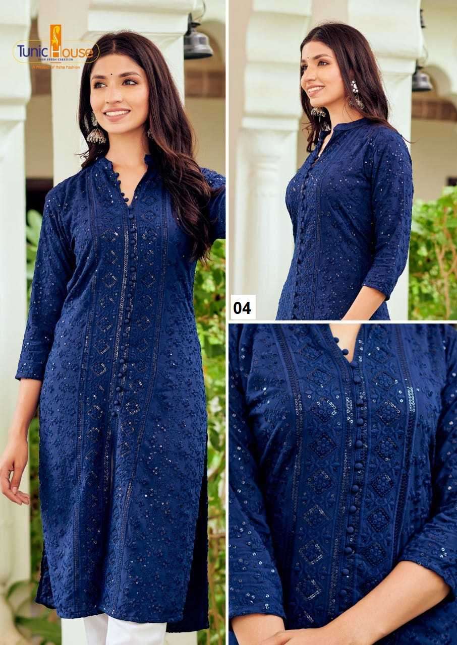 TUNIC HOUSE CHIKANKARI SEQUENCE WORK KURTI SIZE SET COMBO SET