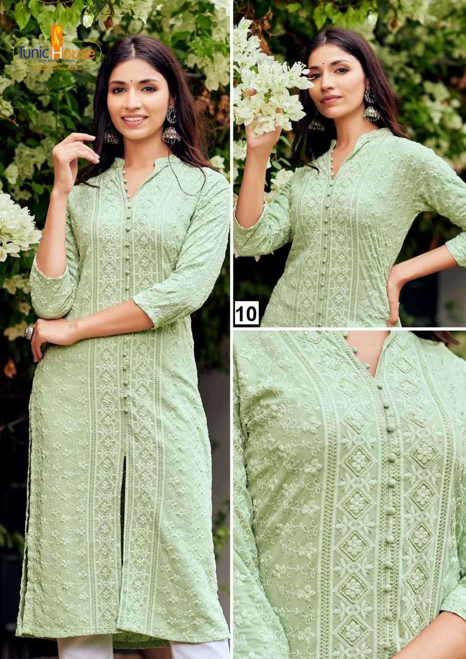 TUNIC HOUSE CHIKANKARI SEQUENCE WORK KURTI SIZE SET COMBO SET