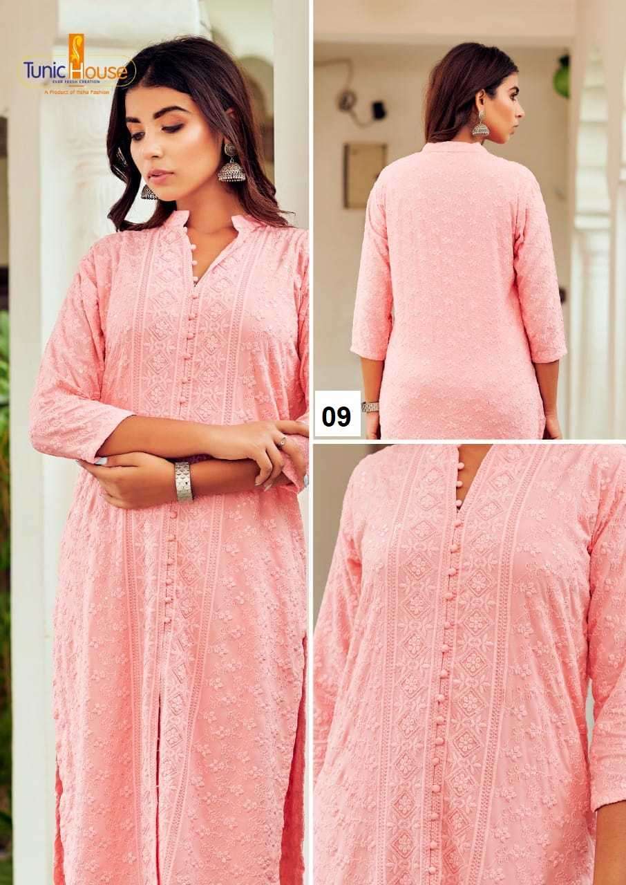 TUNIC HOUSE CHIKANKARI SEQUENCE WORK KURTI SIZE SET COMBO SET