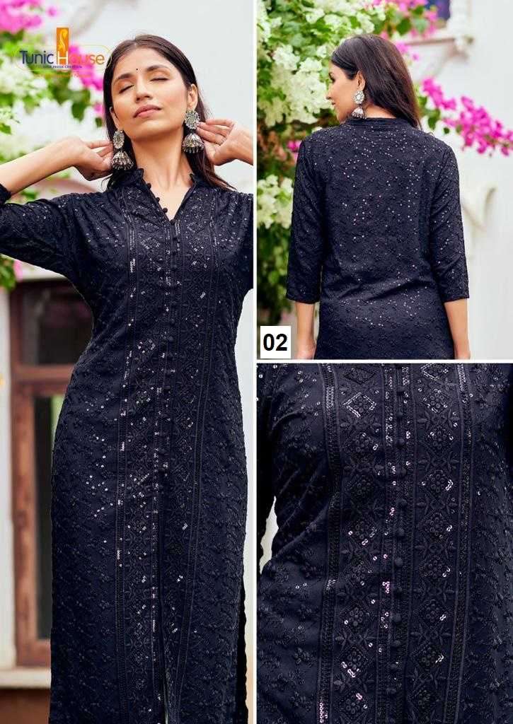 TUNIC HOUSE CHIKANKARI SEQUENCE WORK KURTI SIZE SET COMBO SET