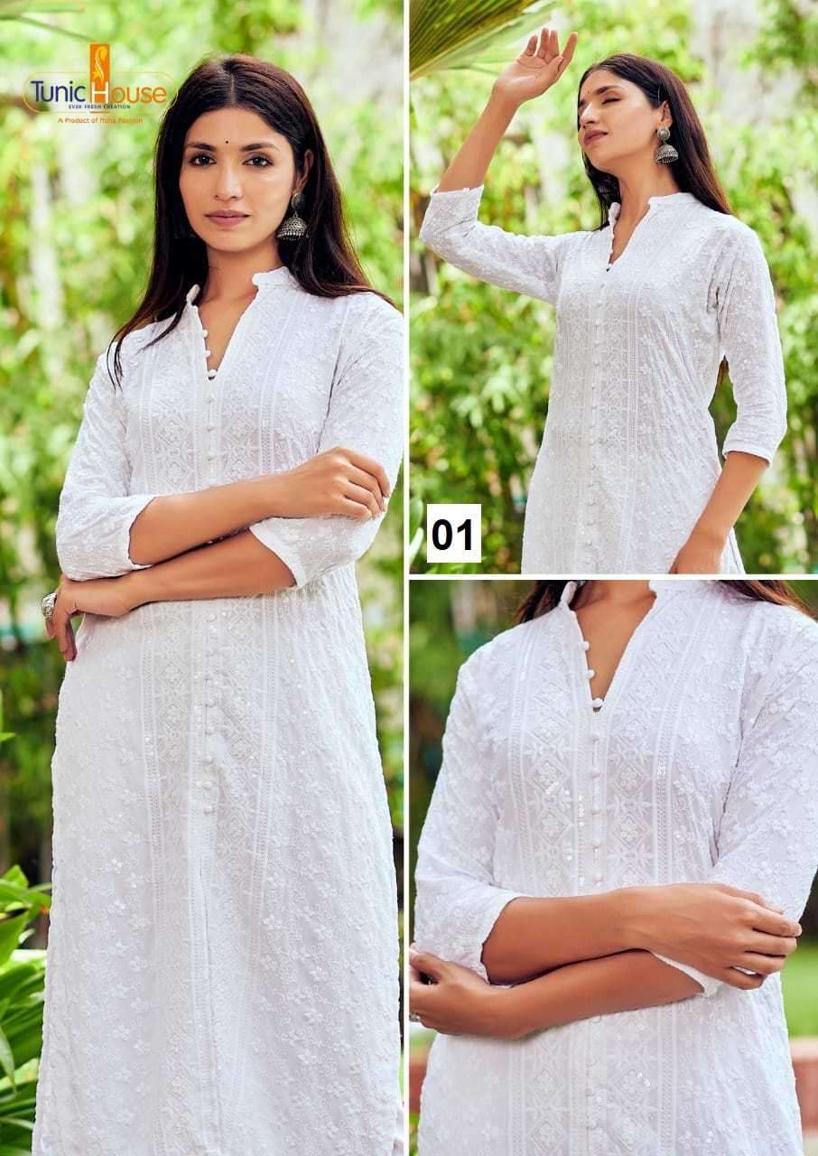 TUNIC HOUSE CHIKANKARI SEQUENCE WORK KURTI SIZE SET COMBO SET