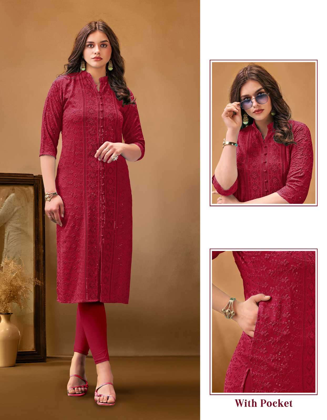TUNIC HOUSE CHIKANKARI SEQUENCE WORK KURTI SIZE SET COMBO SET