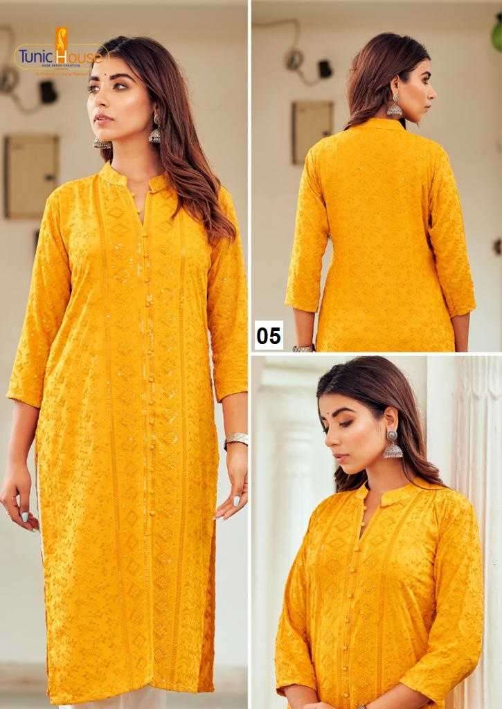 TUNIC HOUSE CHIKANKARI SEQUENCE WORK KURTI SIZE SET COMBO SET