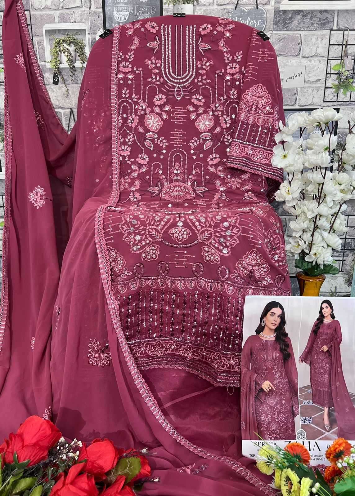 zaha sersha vol 3 10223 hits colors faux georgette suit