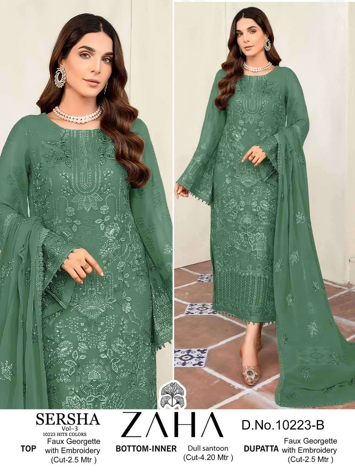 zaha sersha vol 3 10223 hits colors faux georgette suit