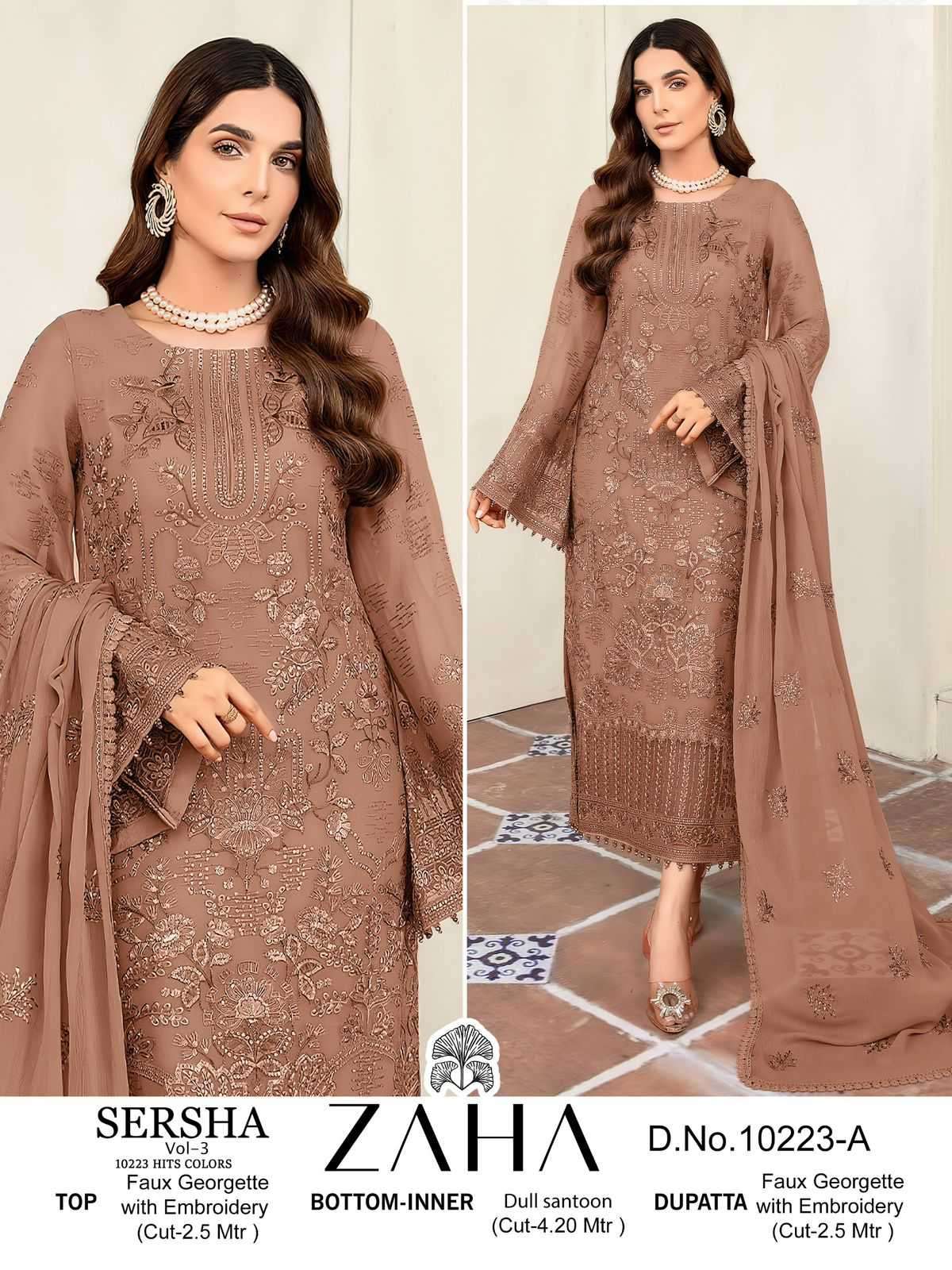 zaha sersha vol 3 10223 hits colors faux georgette suit
