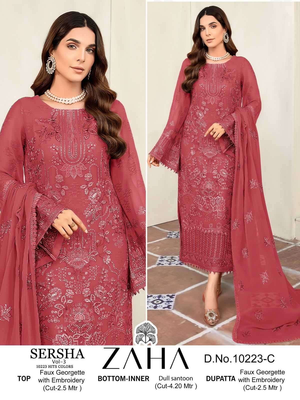 zaha sersha vol 3 10223 hits colors faux georgette suit