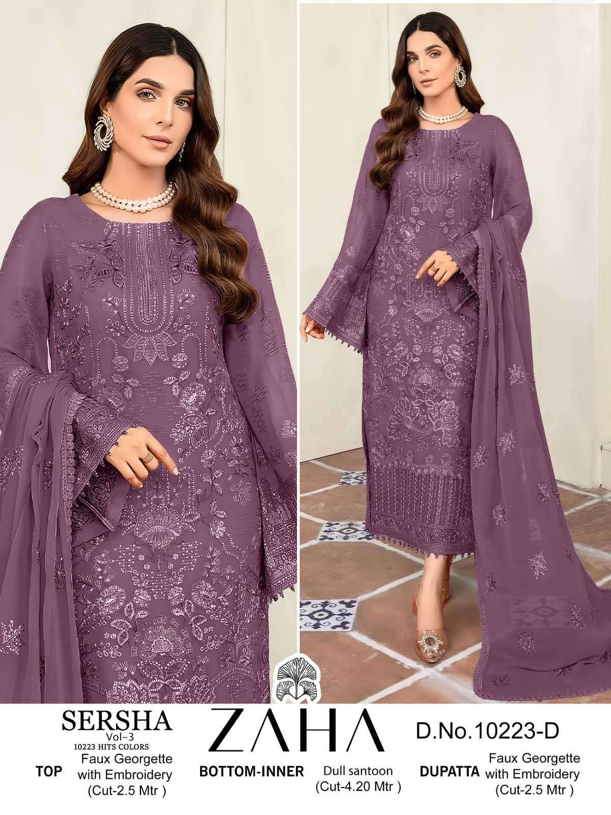 zaha sersha vol 3 10223 hits colors faux georgette suit