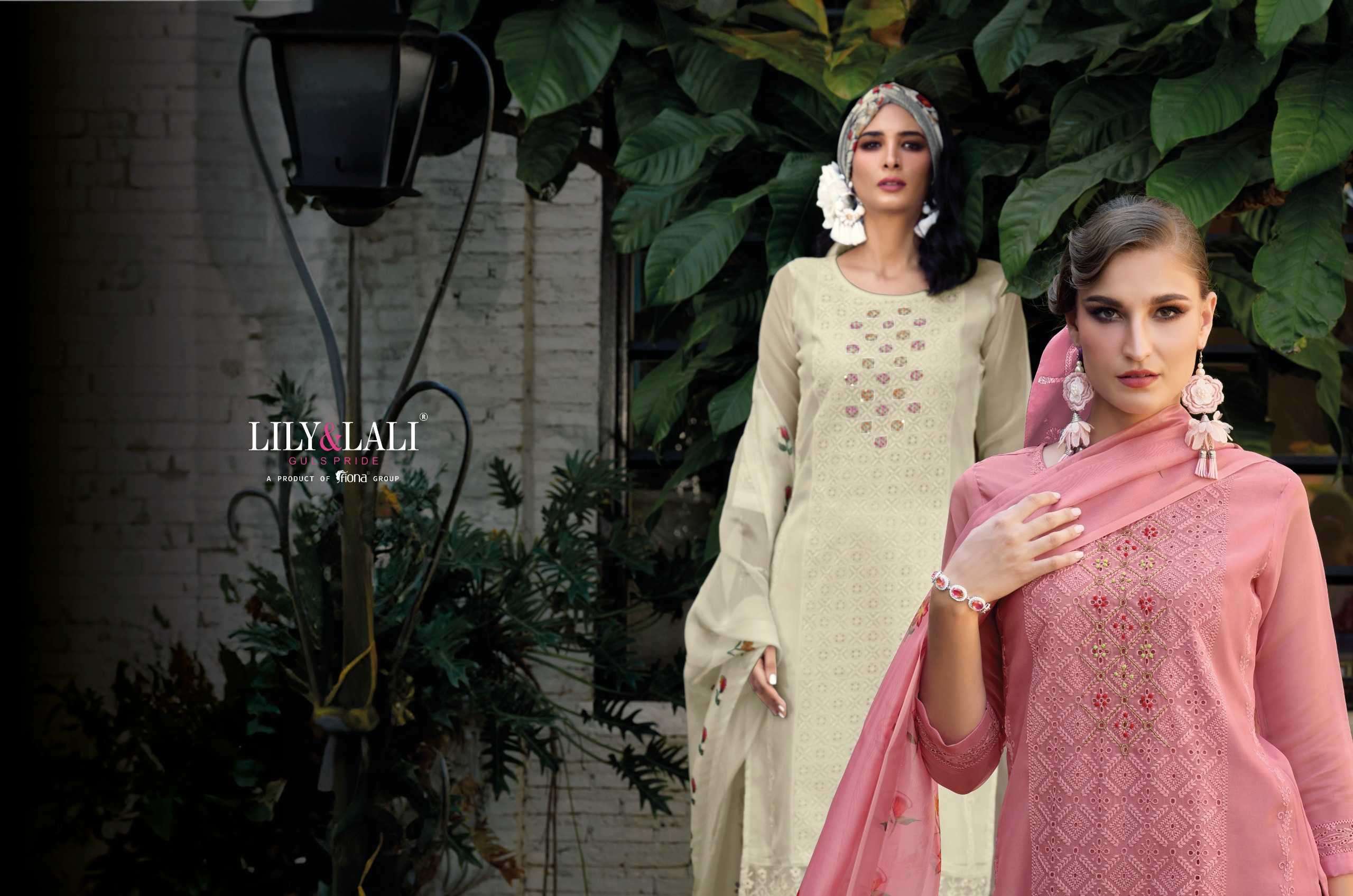 lily and lali chikan kari organza series 15301-15306 organza handwork suit