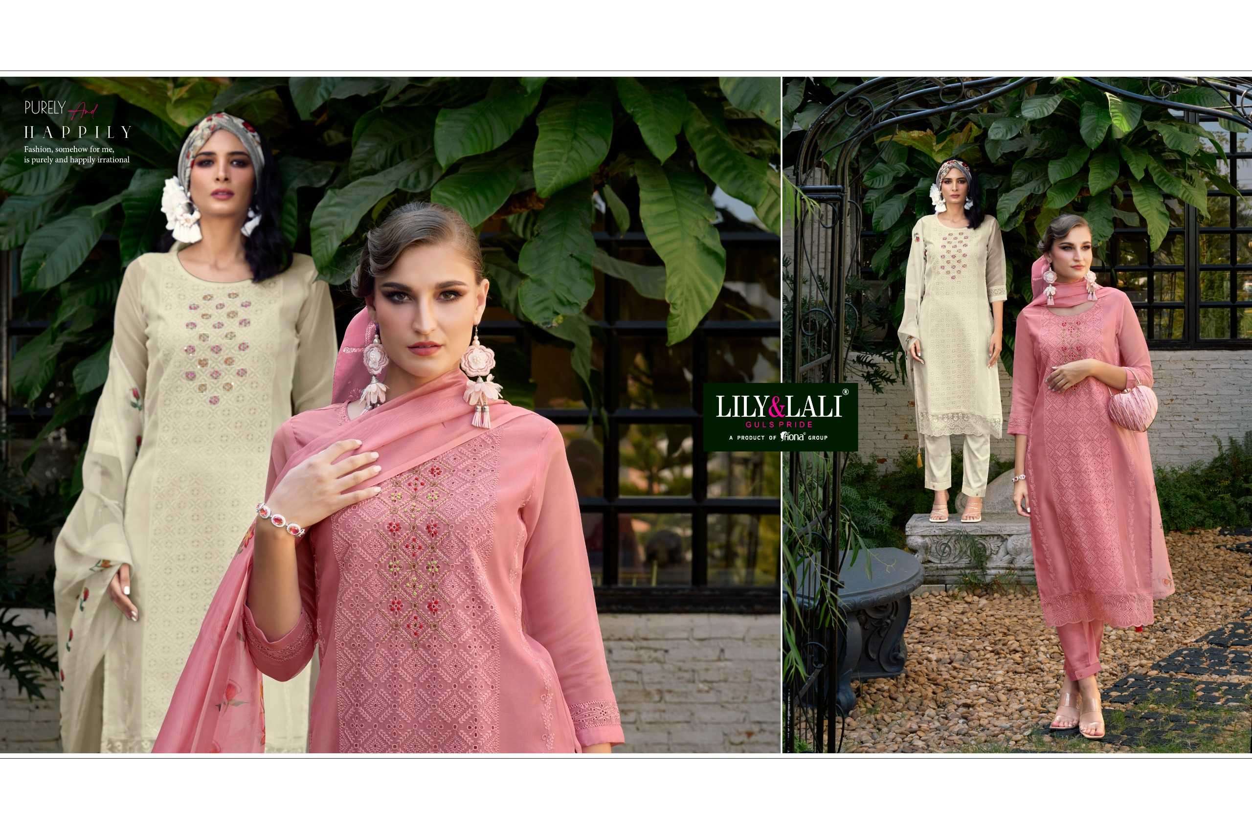 lily and lali chikan kari organza series 15301-15306 organza handwork suit