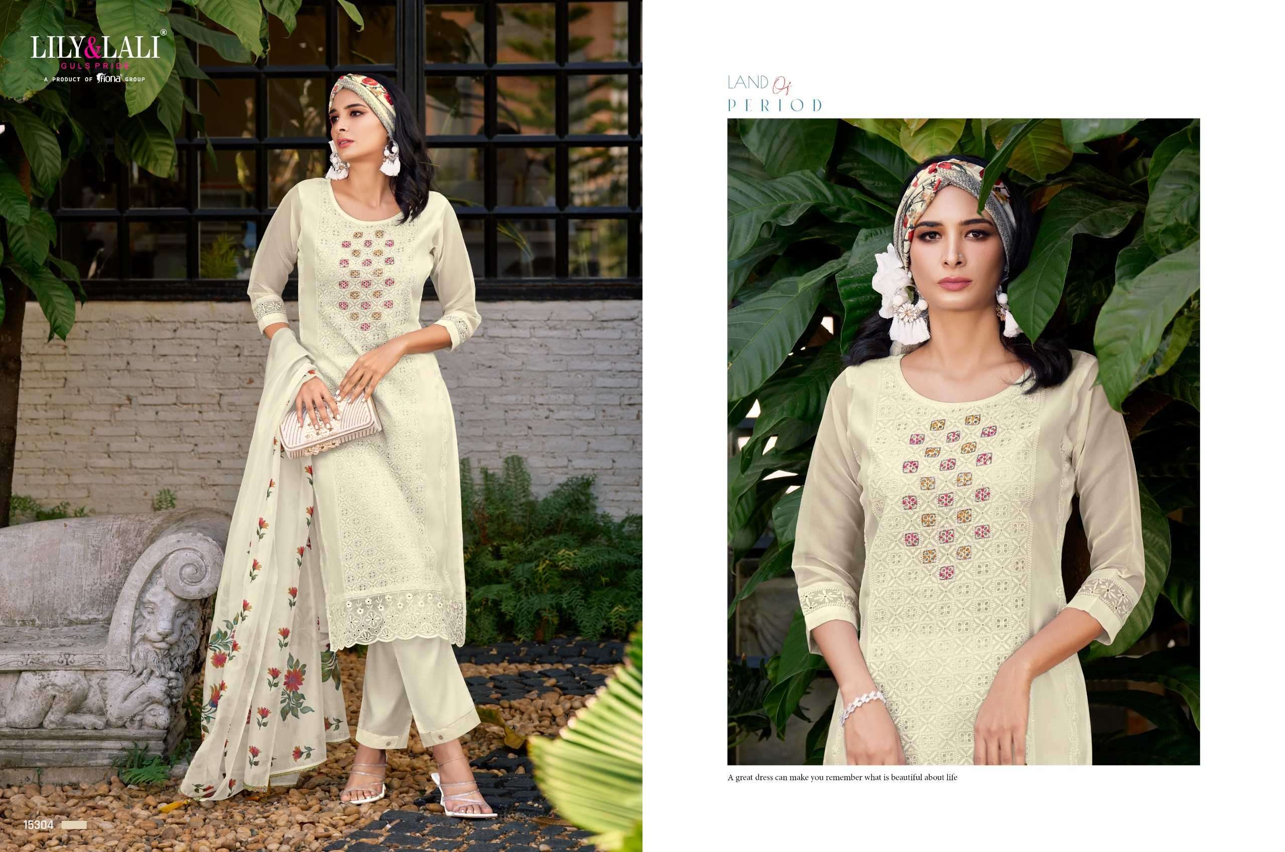lily and lali chikan kari organza series 15301-15306 organza handwork suit