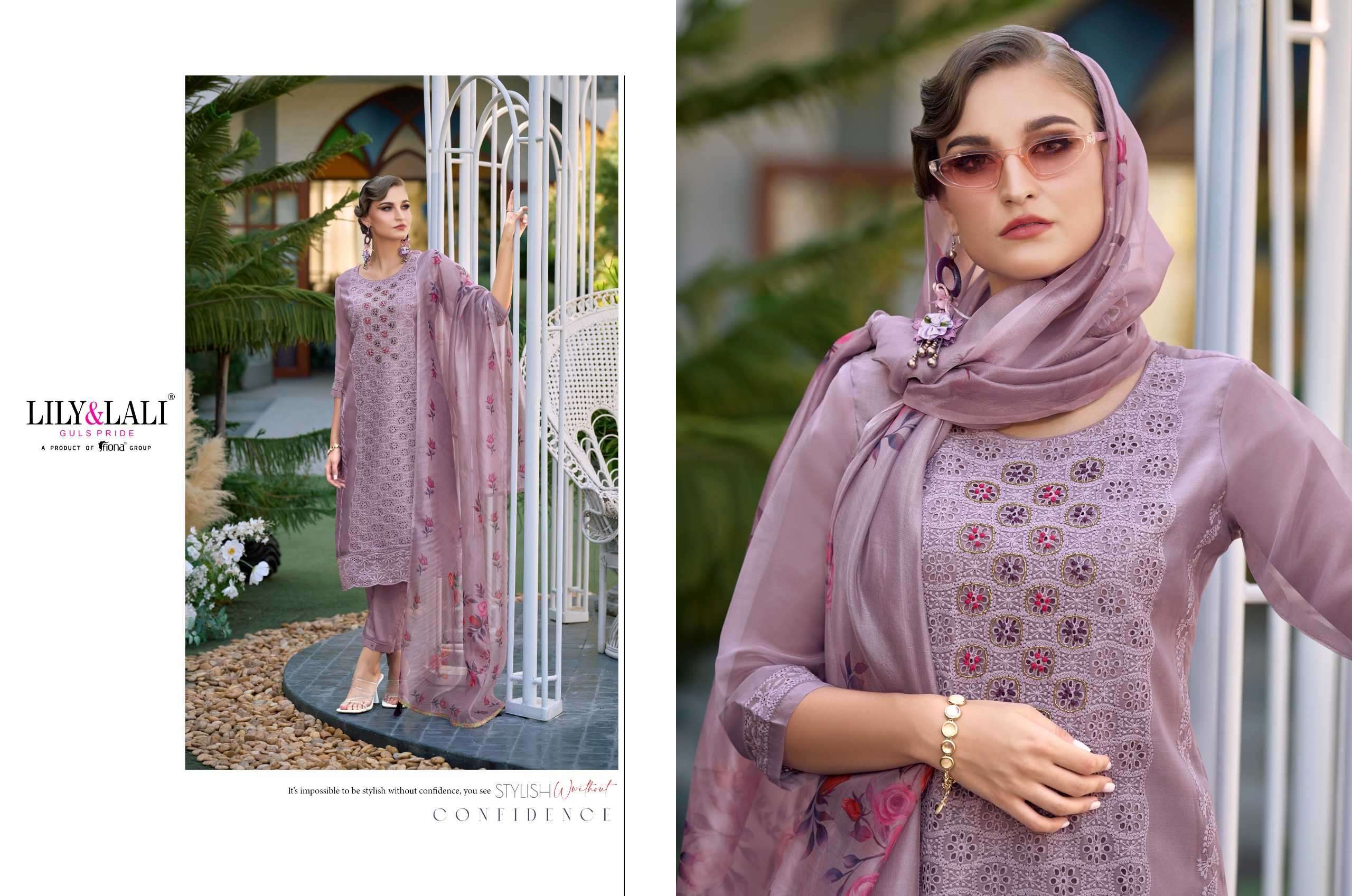 lily and lali chikan kari organza series 15301-15306 organza handwork suit