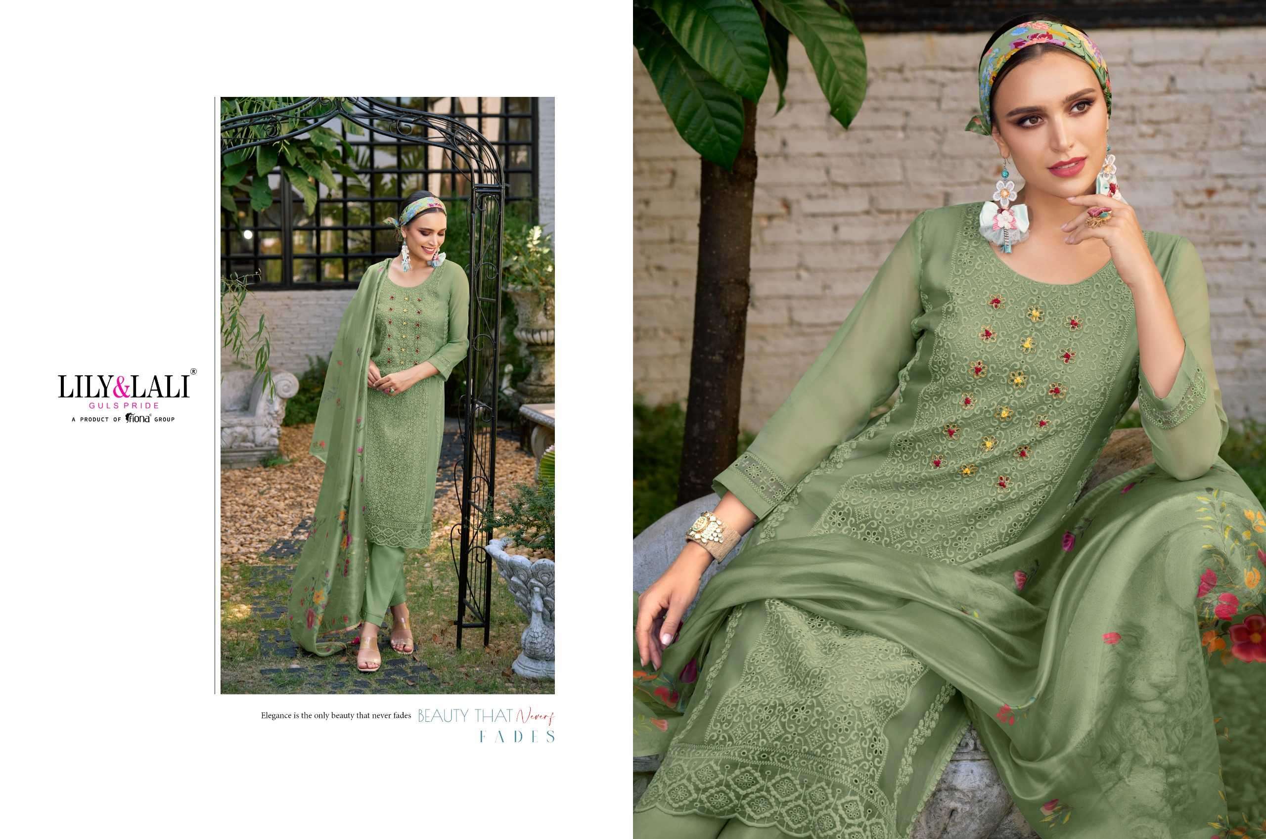 lily and lali chikan kari organza series 15301-15306 organza handwork suit