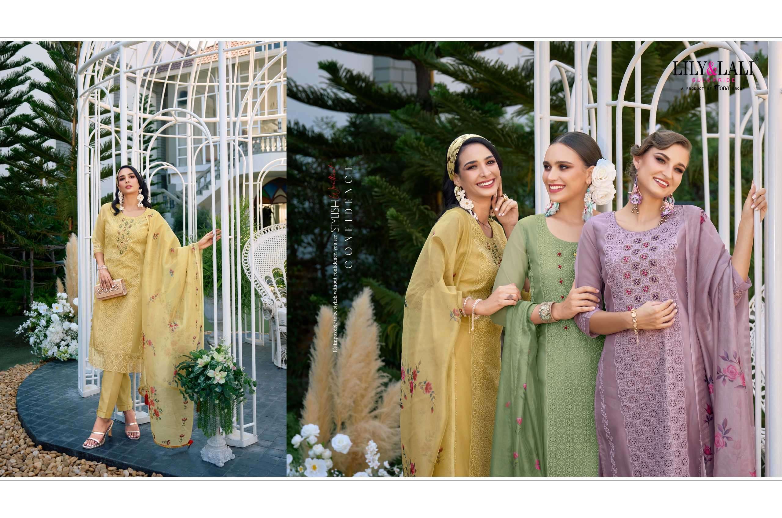 lily and lali chikan kari organza series 15301-15306 organza handwork suit