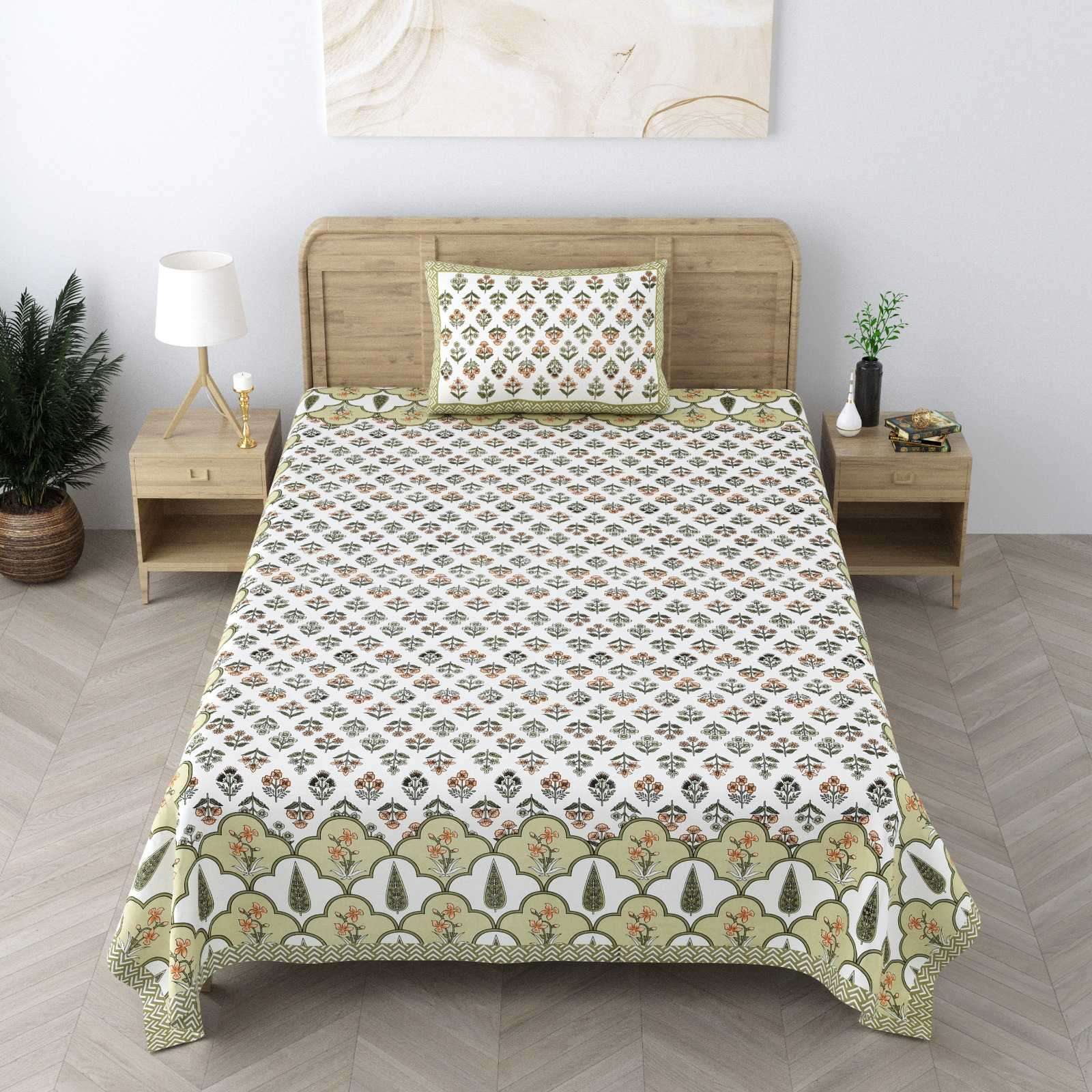 pr heritage jaipuri part 2 cotton two single bedsheet with two pillow cover