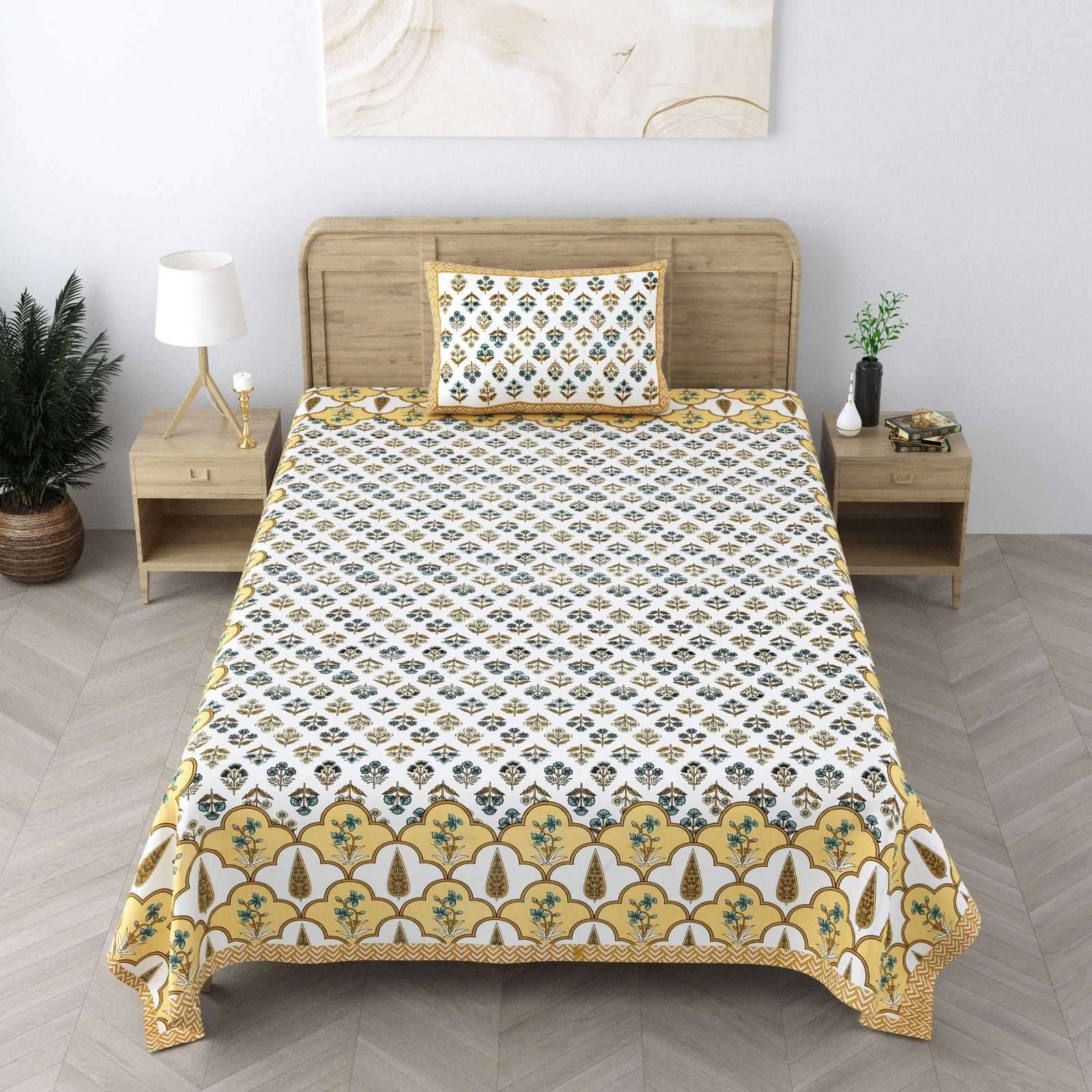 pr heritage jaipuri part 2 cotton two single bedsheet with two pillow cover