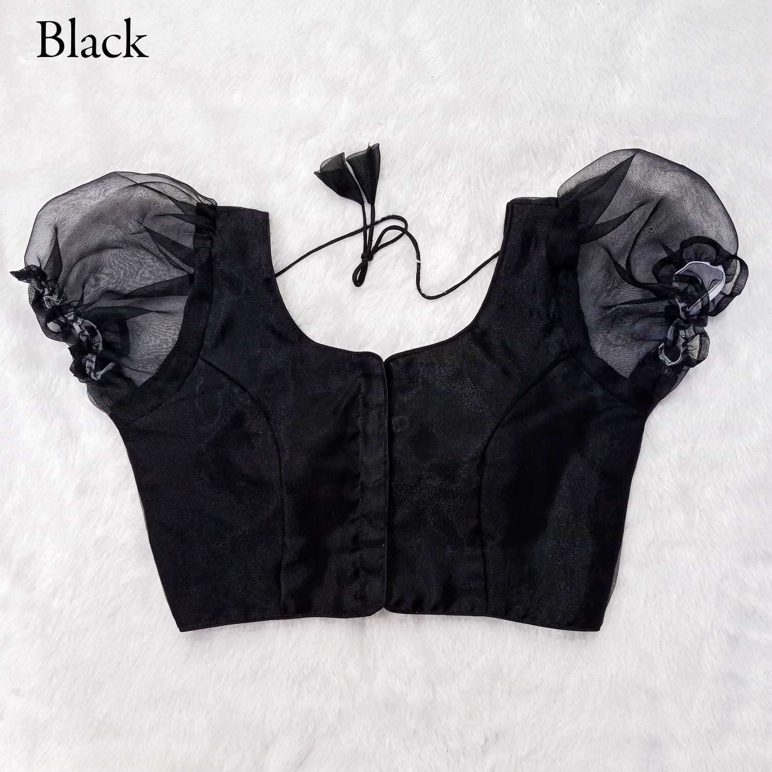 pr organza elastic fancy readymade blouse with balloon sleeve catalog