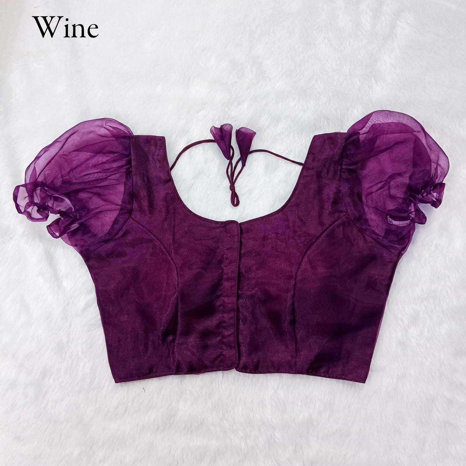 pr organza elastic fancy readymade blouse with balloon sleeve catalog