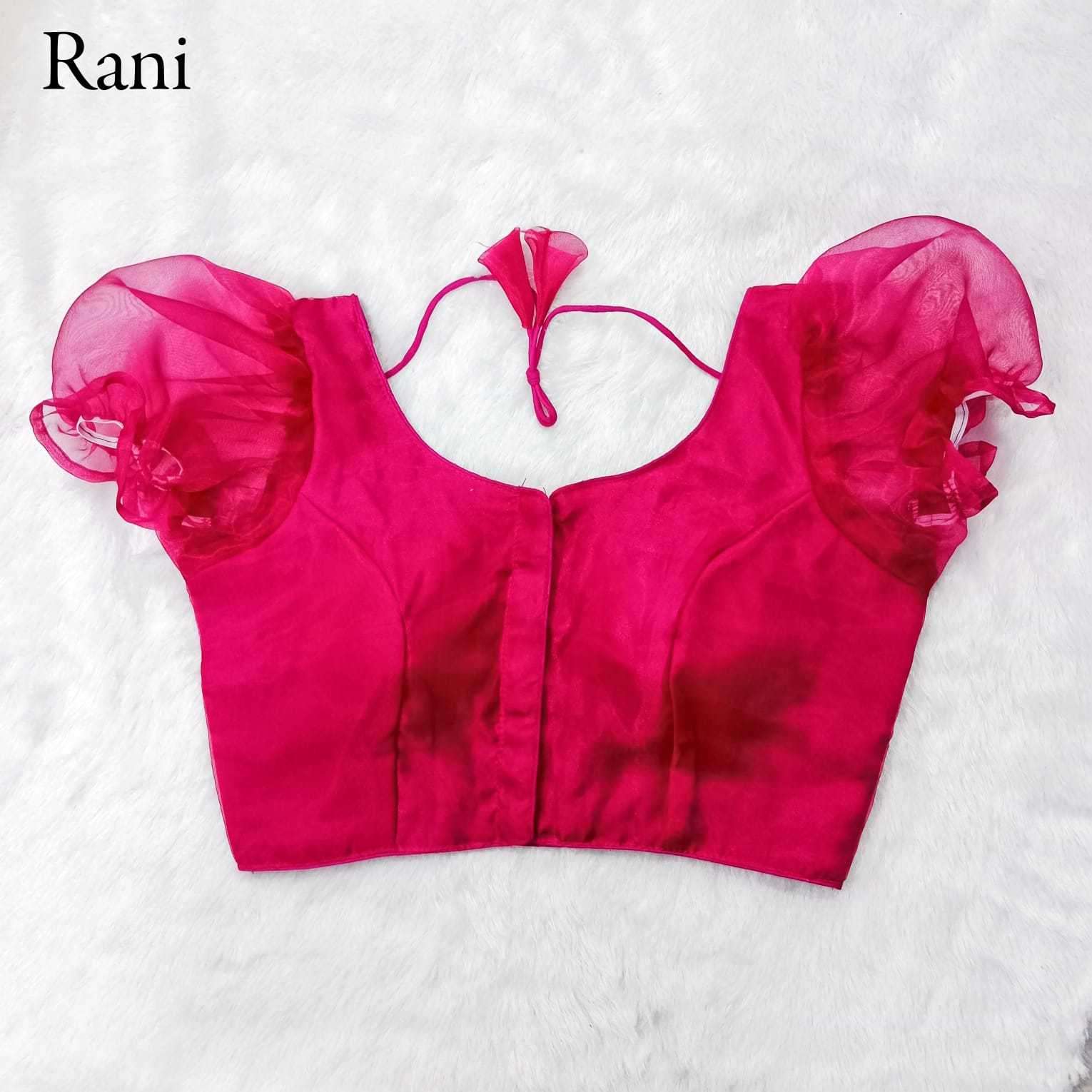 pr organza elastic fancy readymade blouse with balloon sleeve catalog