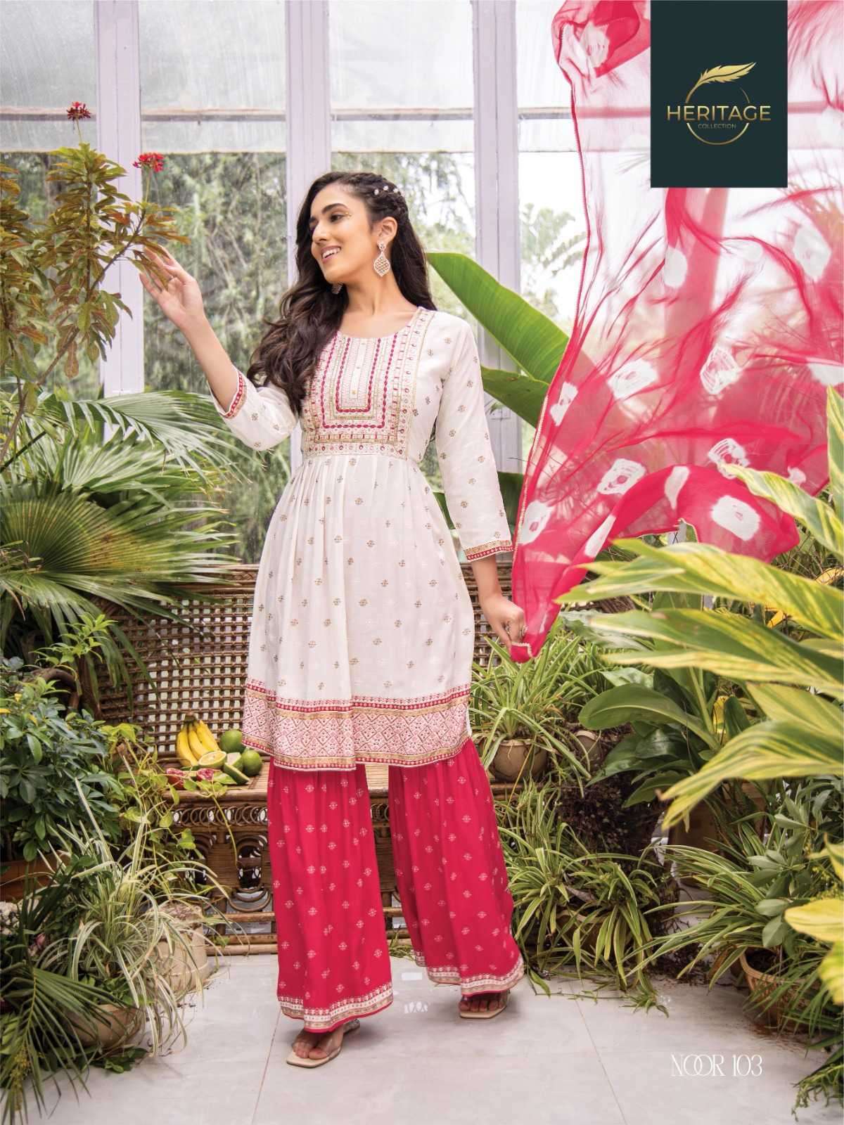 heritage noor nx series 101-105 rayon slub sharara readymade suit 