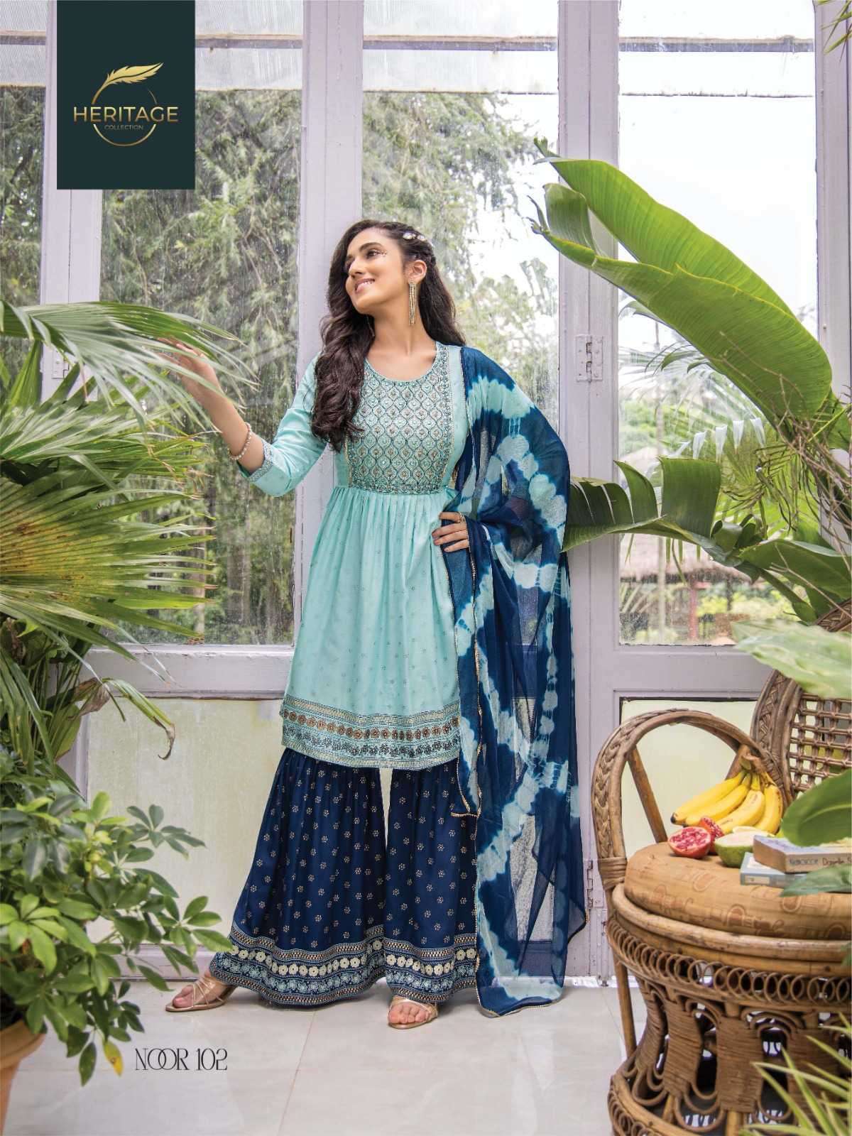 heritage noor nx series 101-105 rayon slub sharara readymade suit 