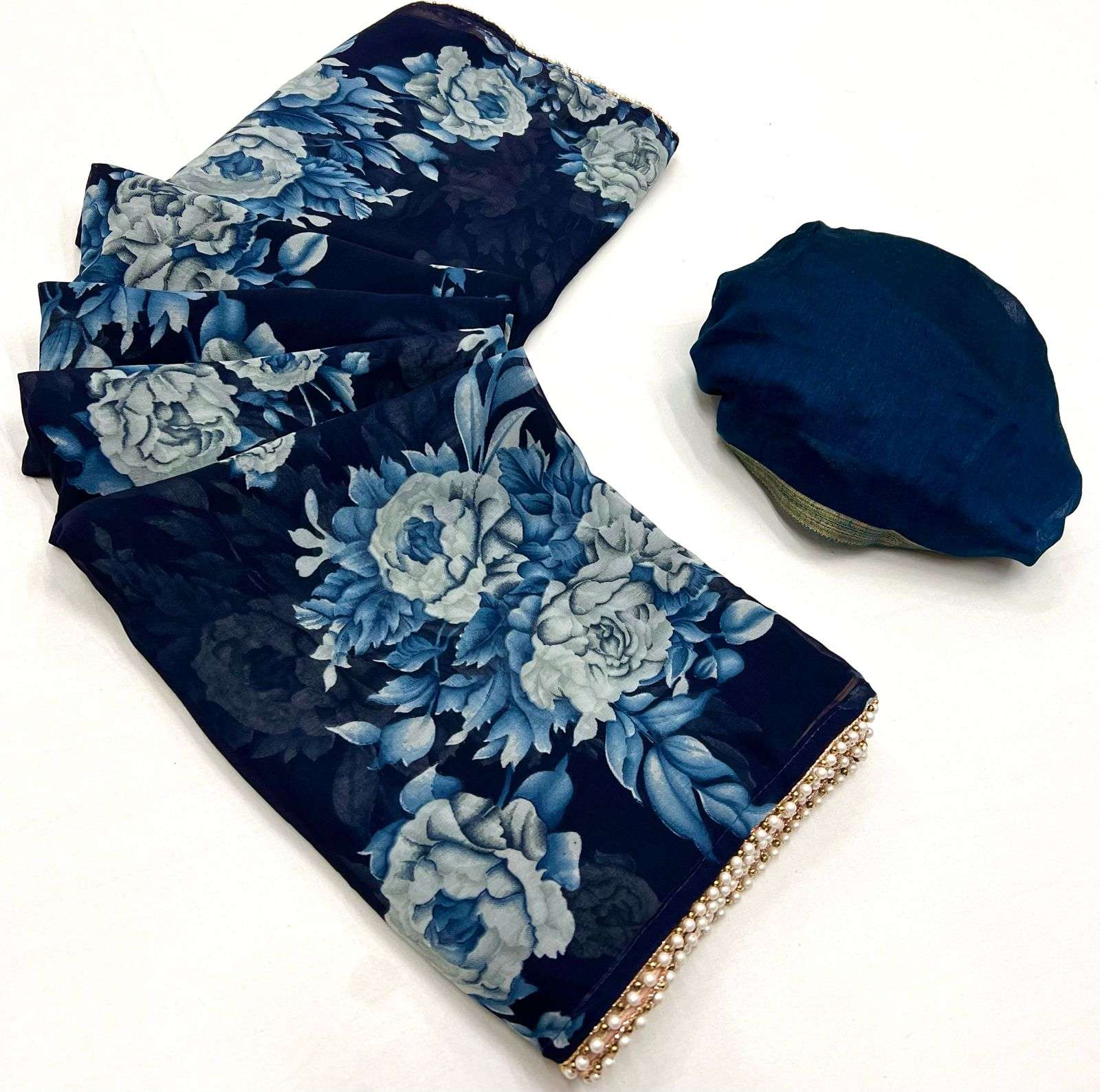 LT Fabric FLORA-02 Georgette saree With Fancy Moti Lace Border & Fancy Blouse