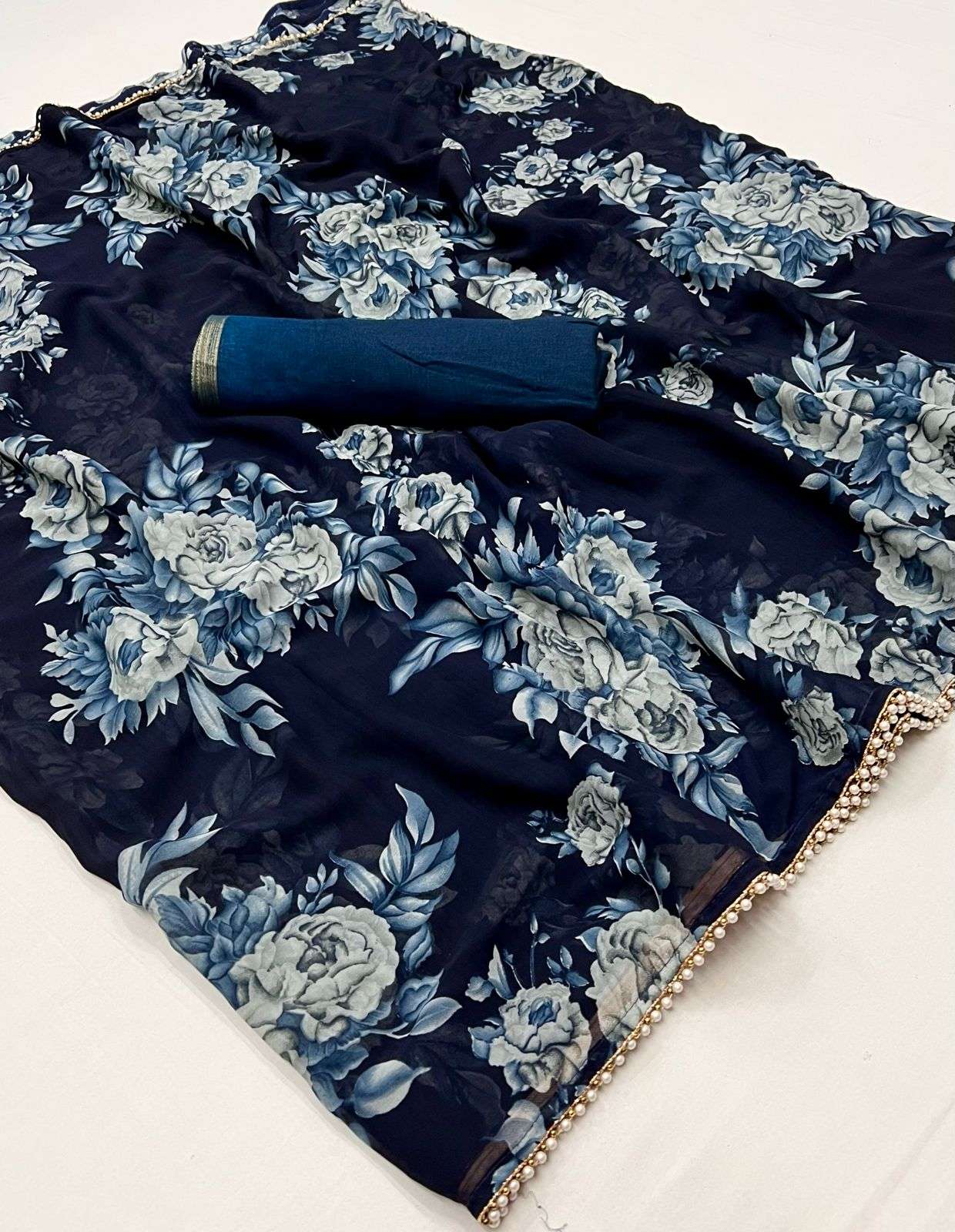 LT Fabric FLORA-02 Georgette saree With Fancy Moti Lace Border & Fancy Blouse