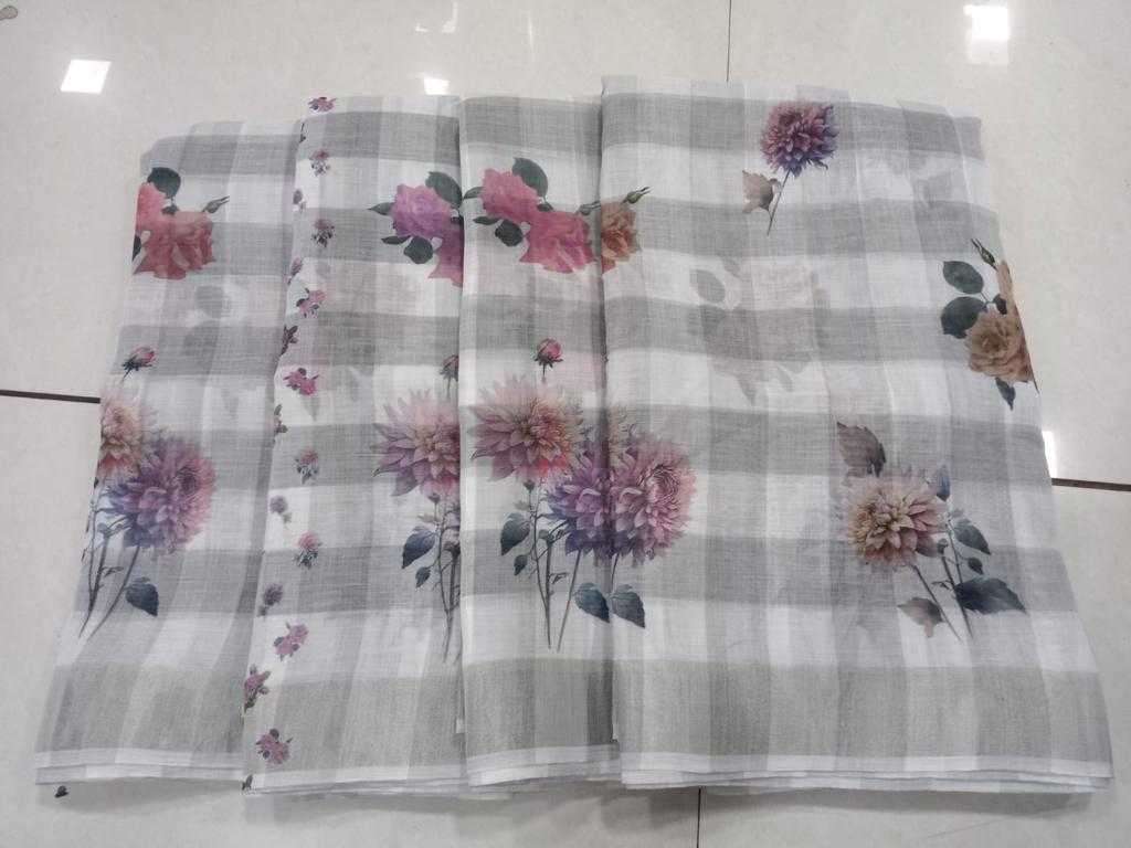 pr 1032 cotton linen digital color matching sarees collection