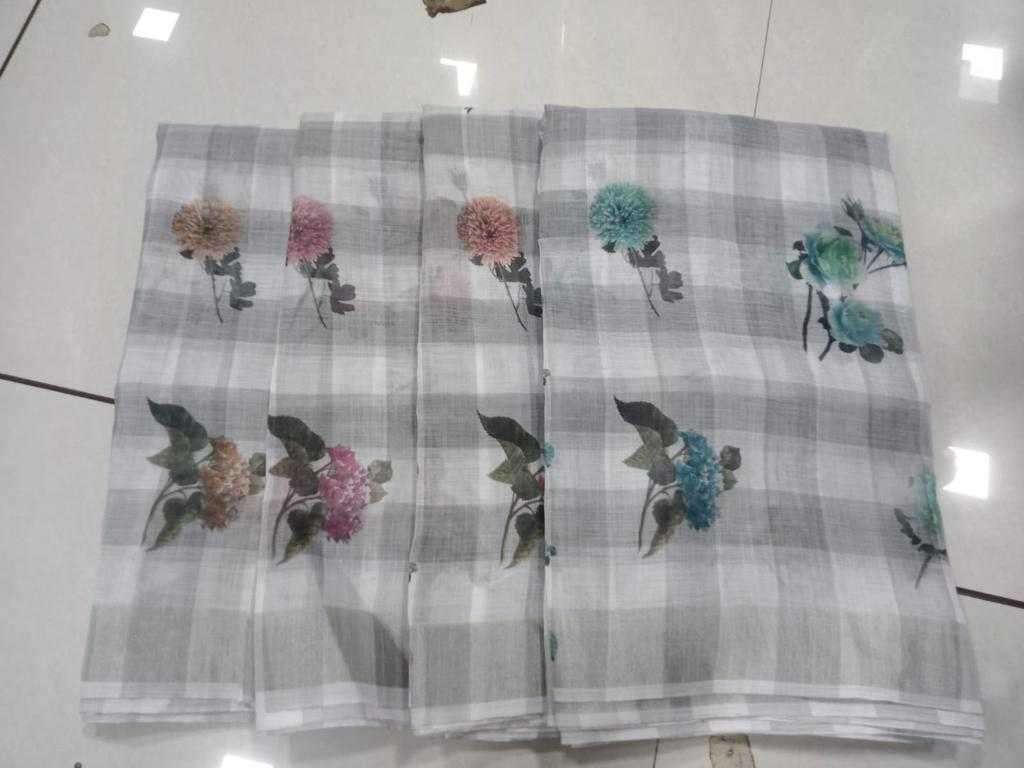 pr 1032 cotton linen digital color matching sarees collection
