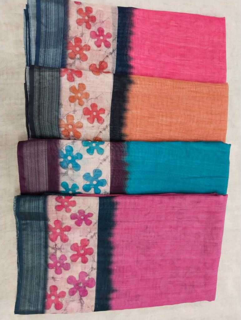 pr 1032 cotton linen digital color matching sarees collection
