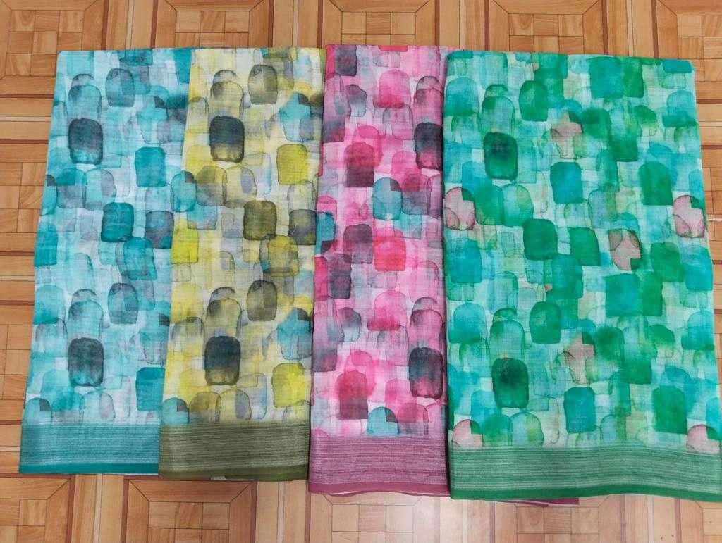 pr 1032 cotton linen digital color matching sarees collection
