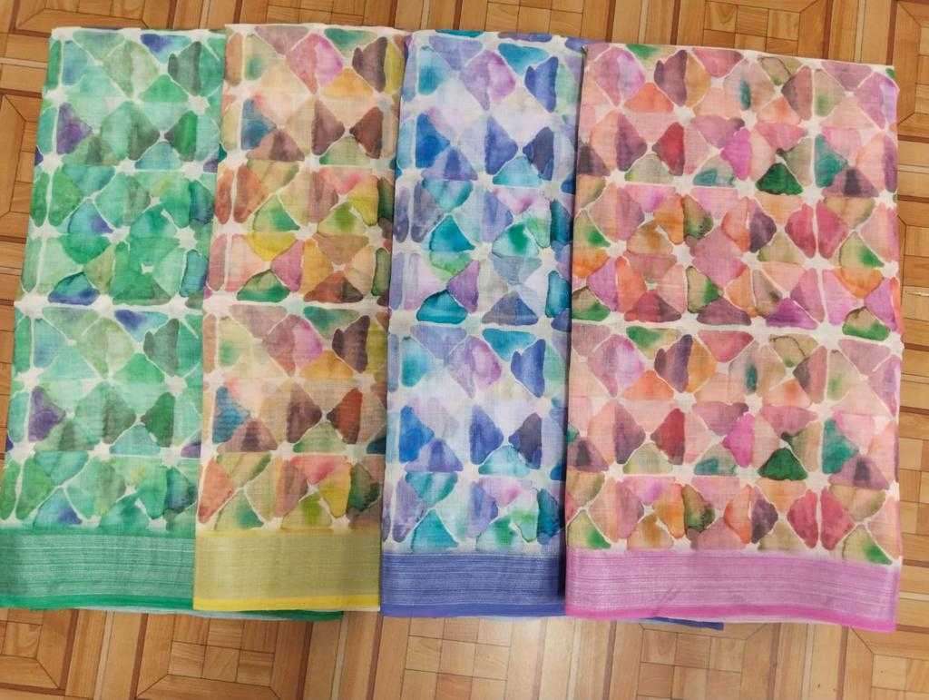 pr 1032 cotton linen digital color matching sarees collection