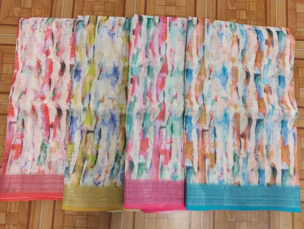 pr 1032 cotton linen digital color matching sarees collection