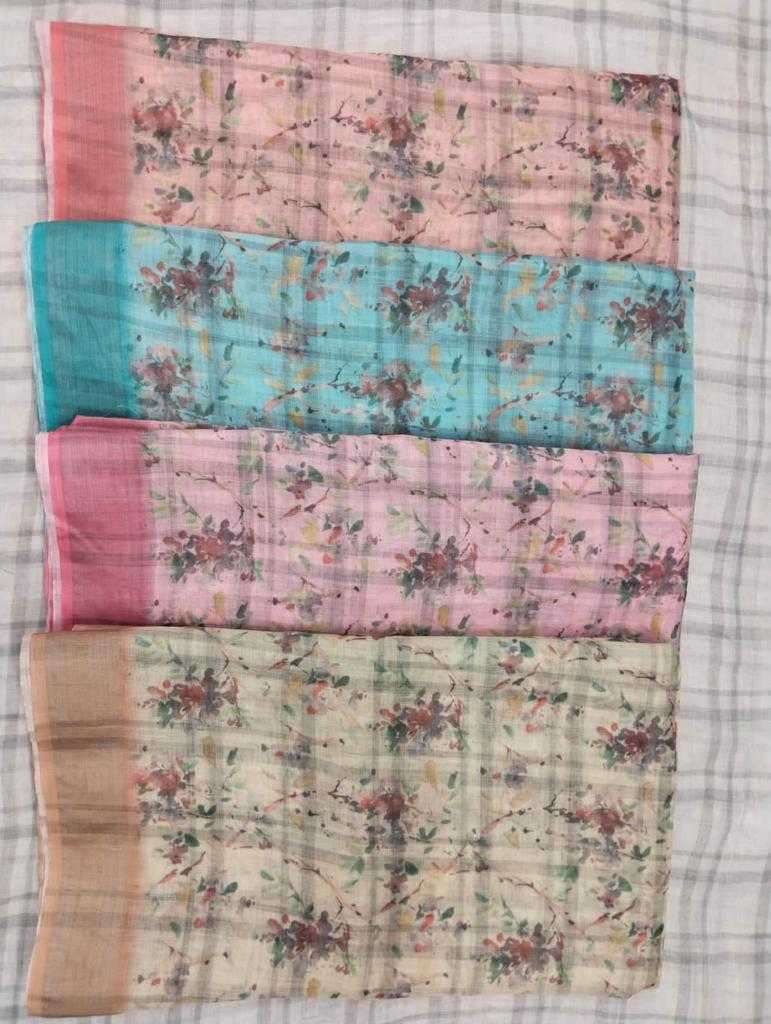 pr 1032 cotton linen digital color matching sarees collection
