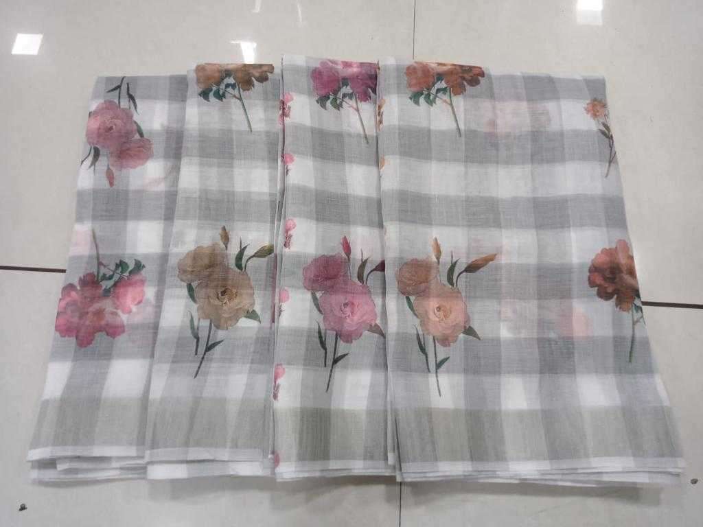 pr 1032 cotton linen digital color matching sarees collection