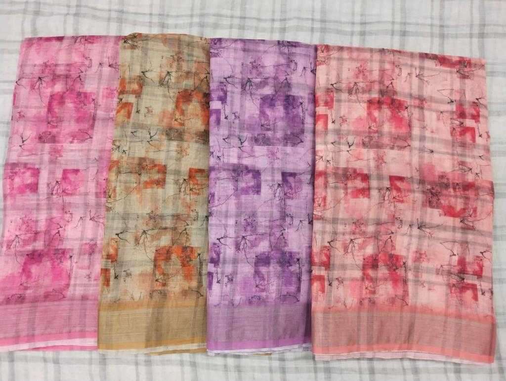 pr 1032 cotton linen digital color matching sarees collection