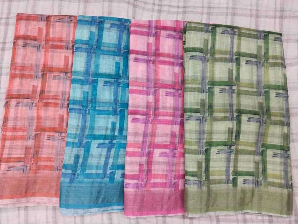 pr 1032 cotton linen digital color matching sarees collection